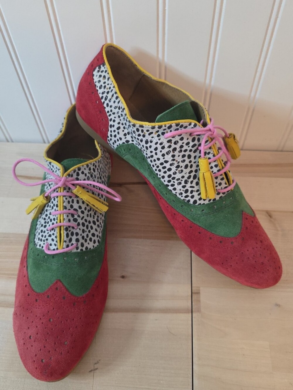 Milenika Oxford Style Shoes Handcrafted Multicolor Leather Lace Up Flats EU 40